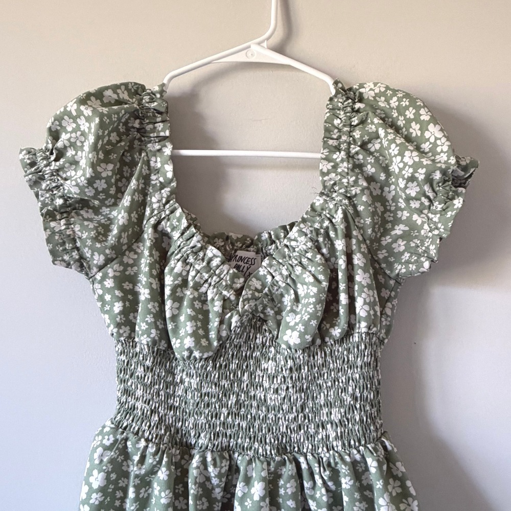Princess Polly Green Floral Smocked Dress Puff Sleeve Milkmaid Cottagecore 4